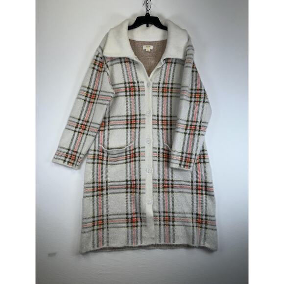 Maeve Anthropologie Sweater Coat Womens XL Plaid Long Button Front Pockets - Picture 1 of 7